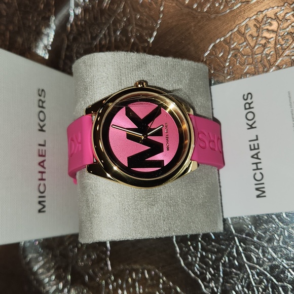 Michael Kors Accessories - Michael Kors pink women watch sposrt version silicon band fancy clock gold tone